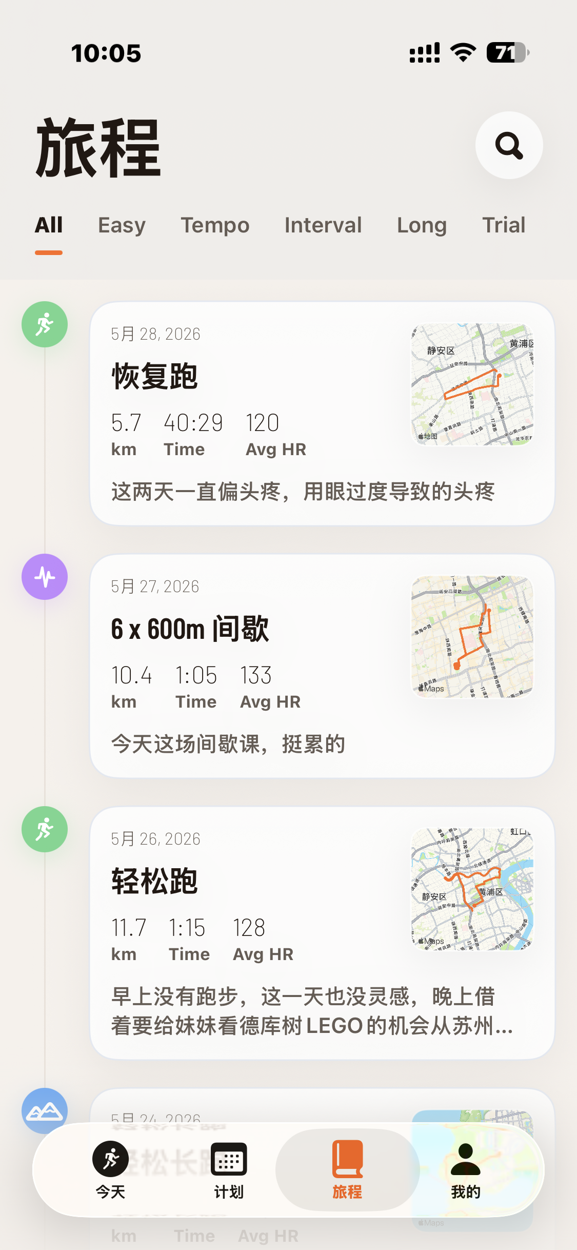 PacerMind 2.0 Journey screen with city heatmap